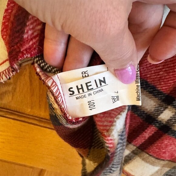 Shein Women's Plaid Button-Up Jacket Red Long Sleeve Size L - Picture 4 of 7